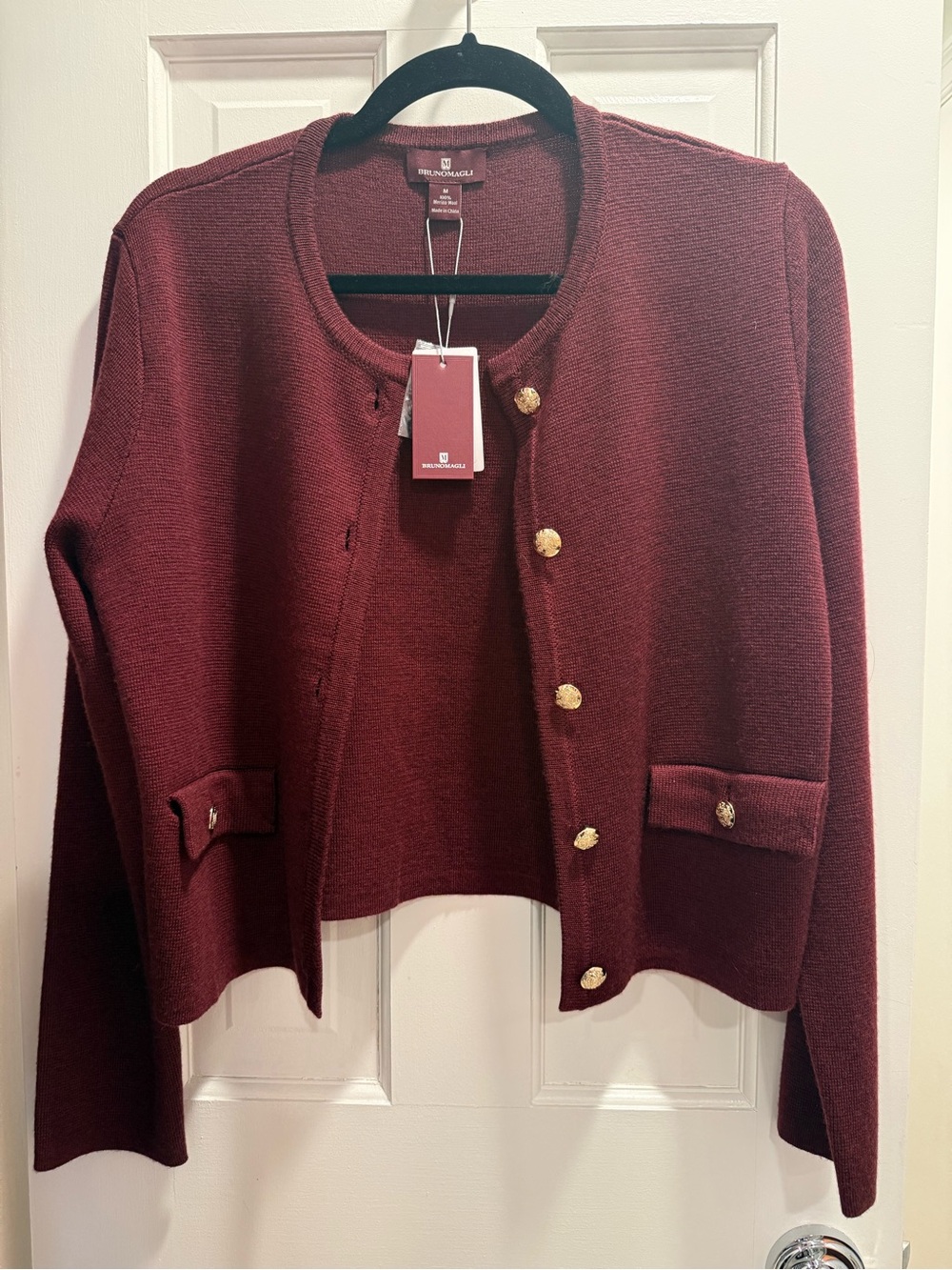 Bruno Magli Burgundy Merino Wool Crewneck Sweater